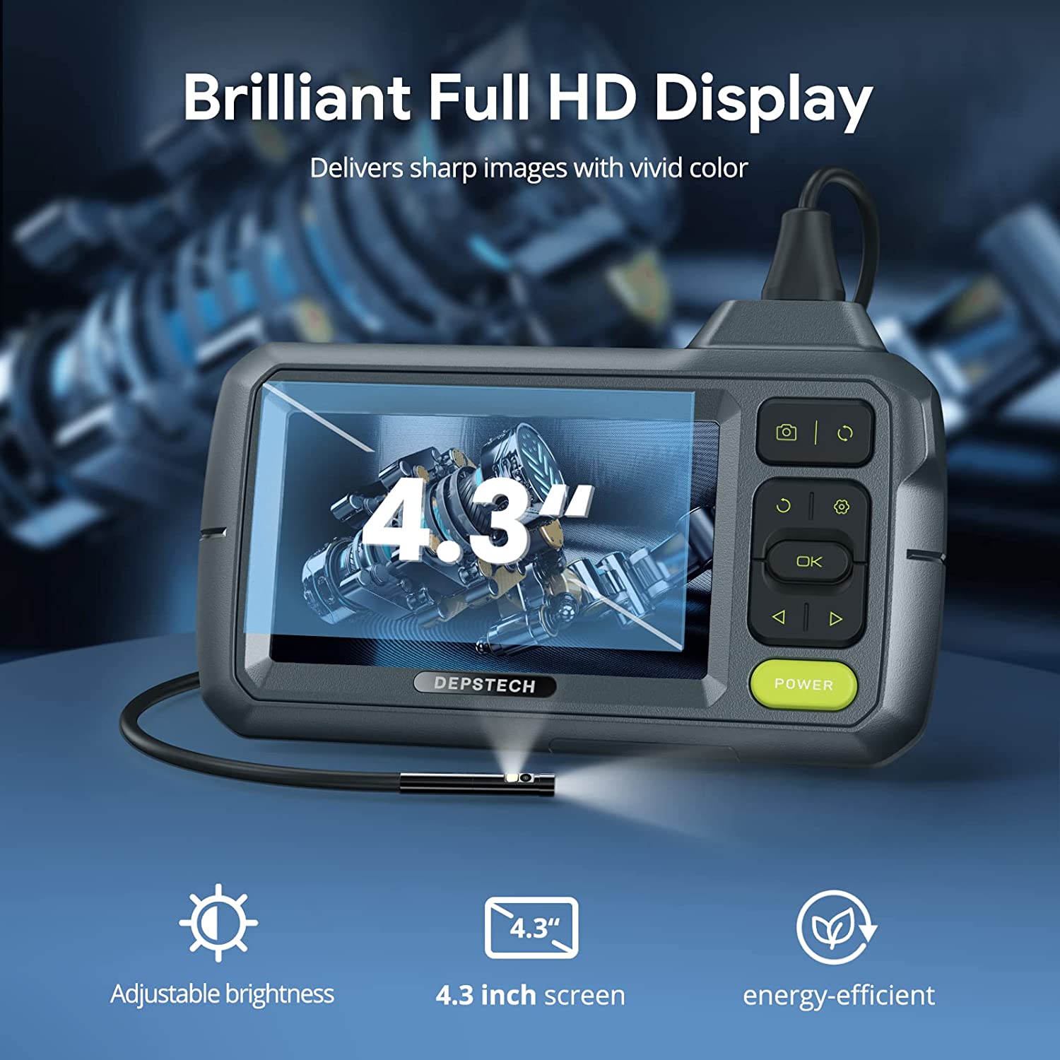 1080p Dual Lens Borescope Video Inspection Camera with 4.3