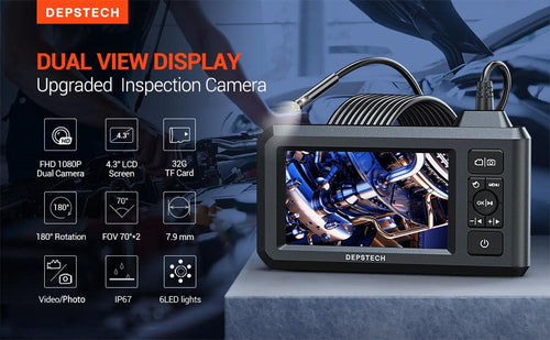 DEPSTECH endoscopio industrial de doble lente, cámara de inspección HD  1080P con pantalla IPS de 4.5, boroscopio digital de 0.31 pulgadas con 7  luces