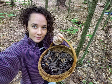 Dr. Patricia Kashian with a basket of mushrooms