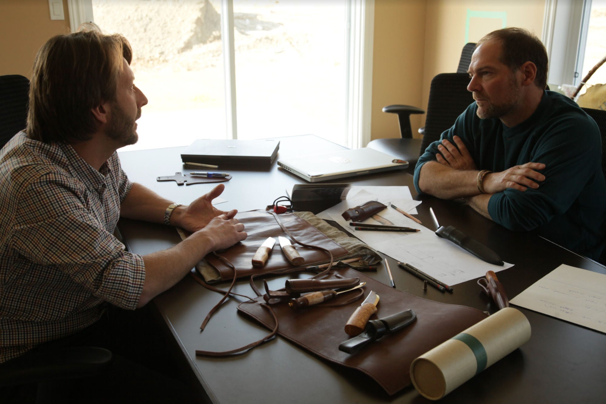 Anders Haglund and Les Stroud during a product development meeting in Canada 2010