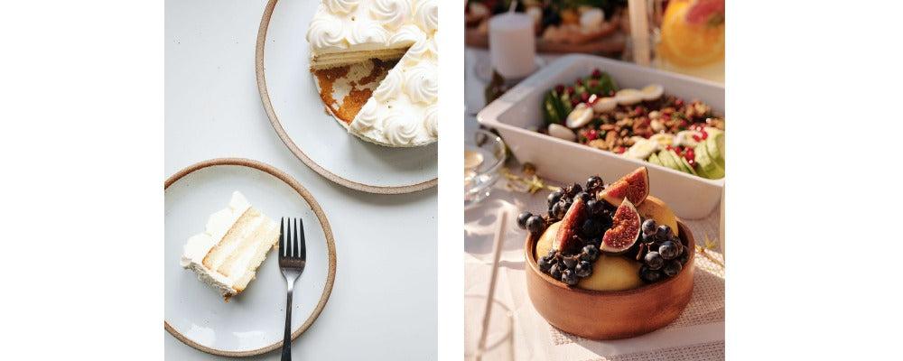 fluffy cake and a fruit bowl