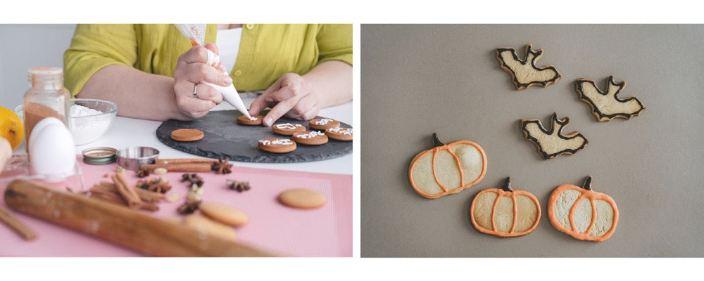 decorating halloween biscuits with icing