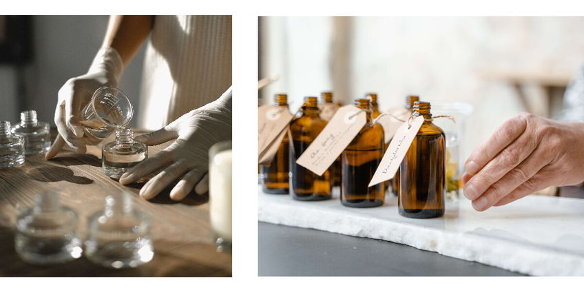 essential oils being made and bottled