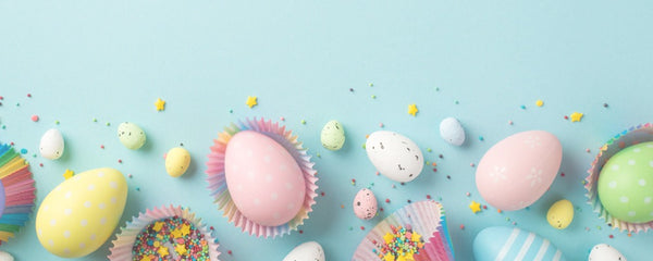 decorative easter eggs with blue background