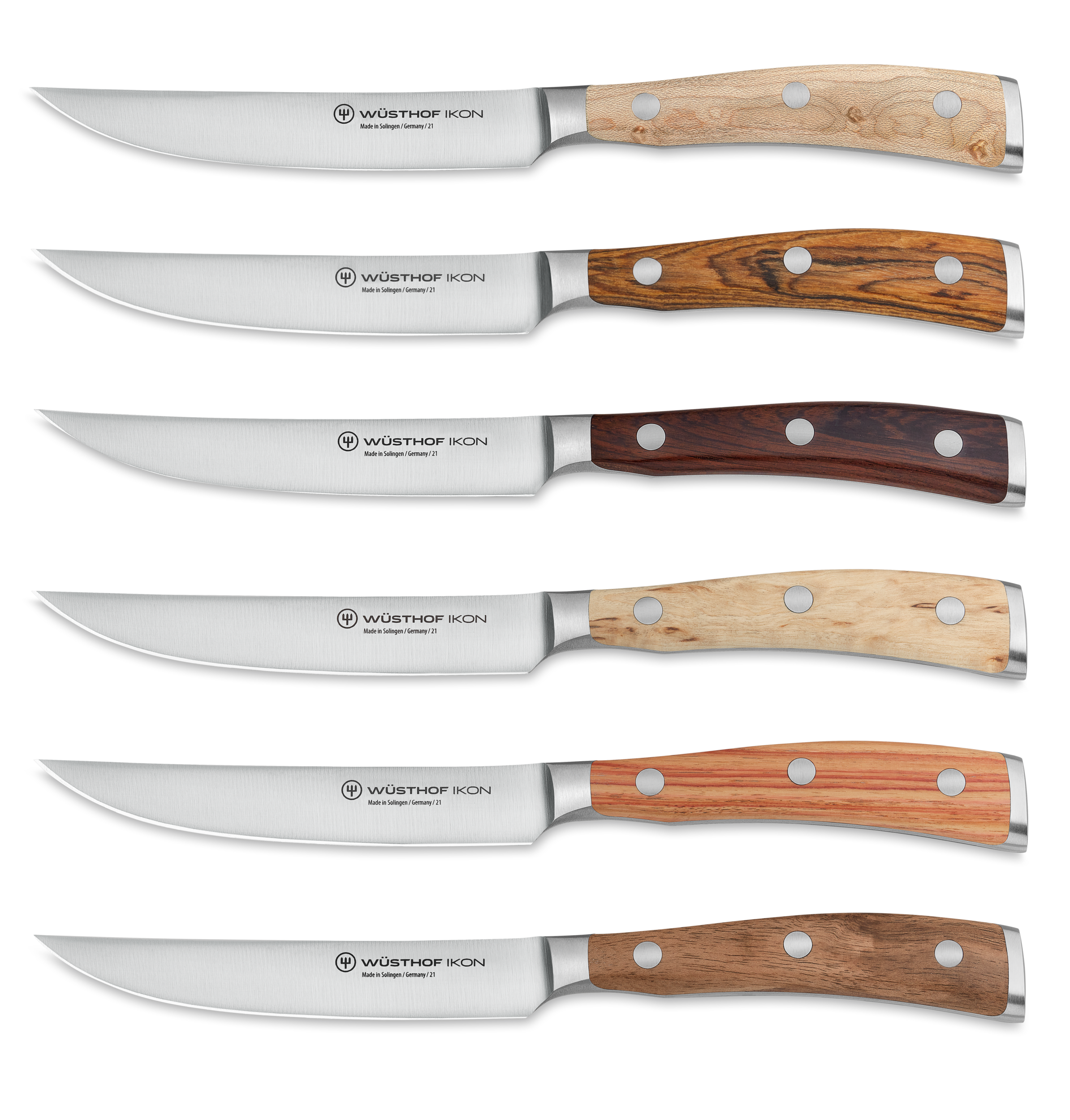 WÜSTHOF Ikon 6-Piece Mixed Wood Steak Knife Set w/ Leather Knife Roll