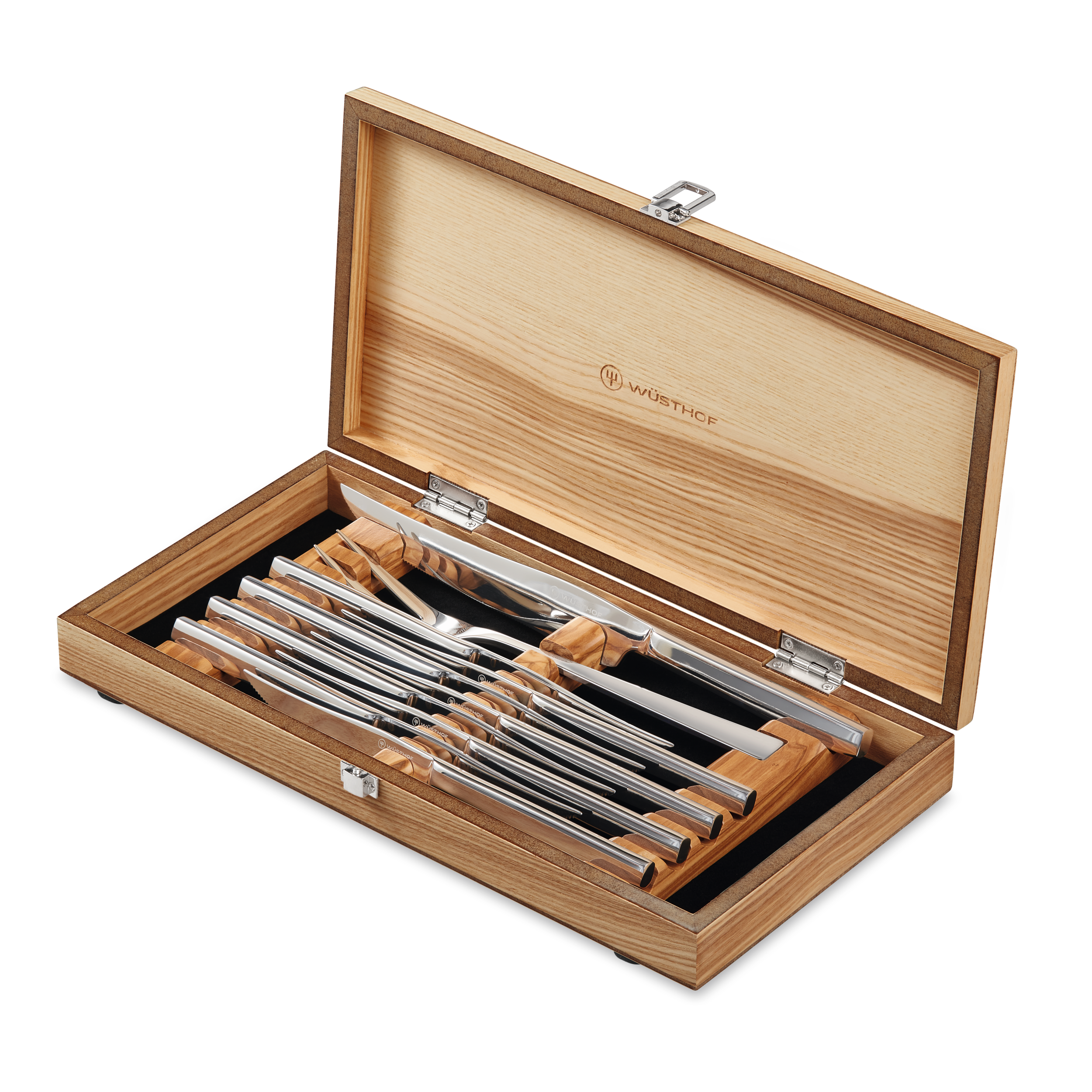 Wusthof 10-Piece Stainless Carving Steak Knife Set, Olivewood