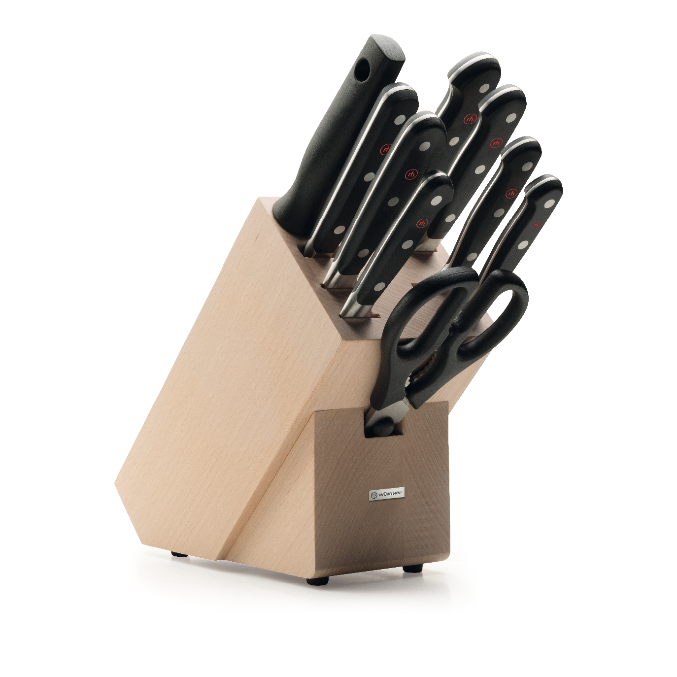 Knife block set CLASSIC, 10 pcs, with honing rod and meat fork, black,  Wüsthof 