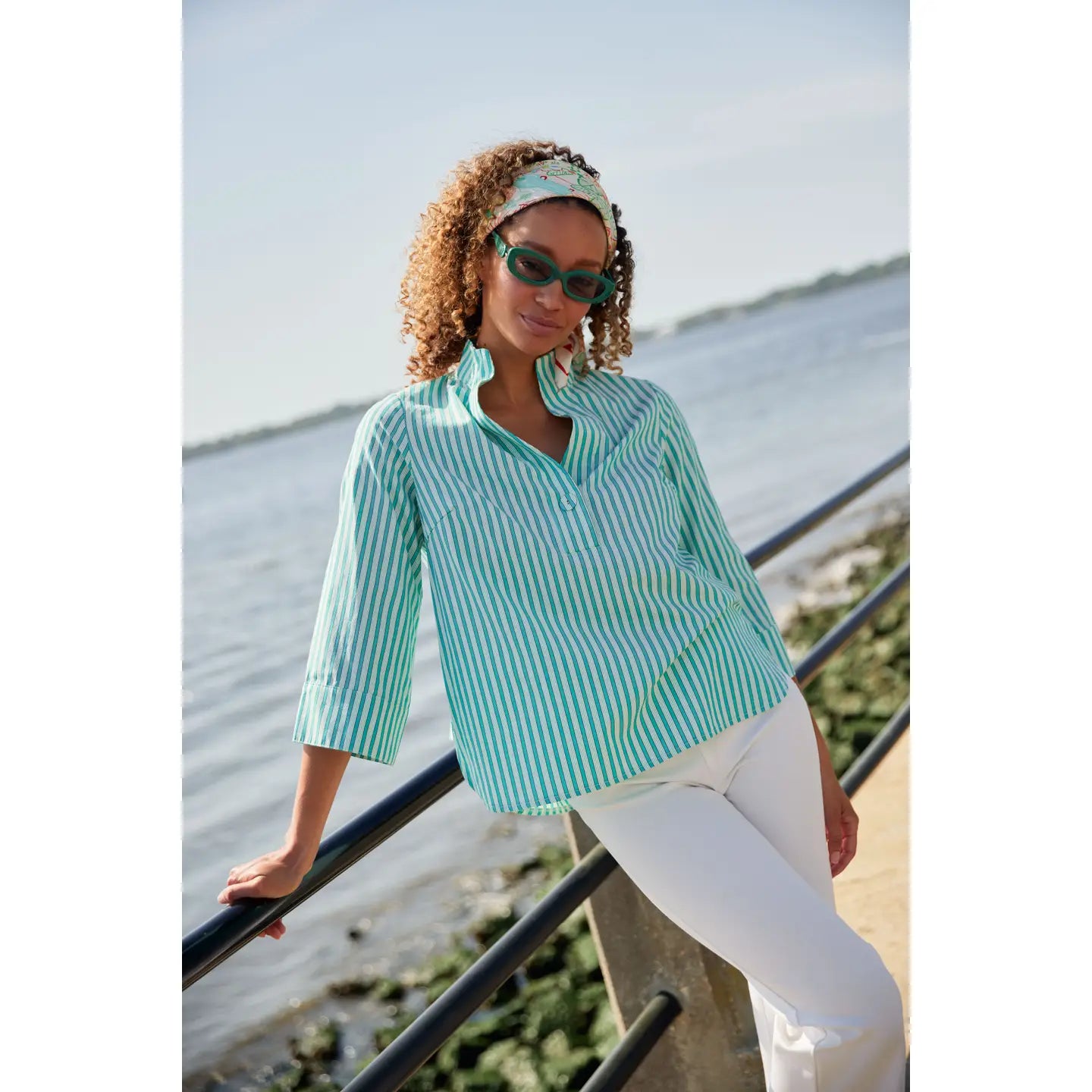 EFFIE BLOUSE TURQ STRIPE