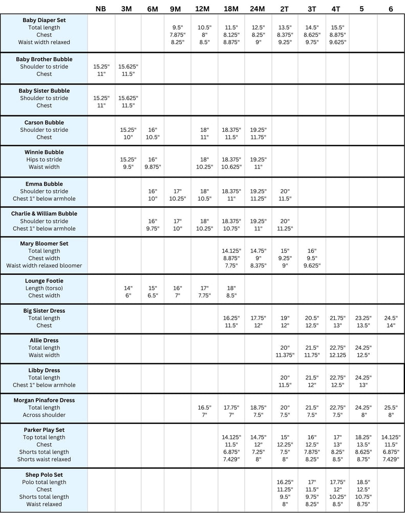 Sizing Guide and Care – Ruth and Ralph