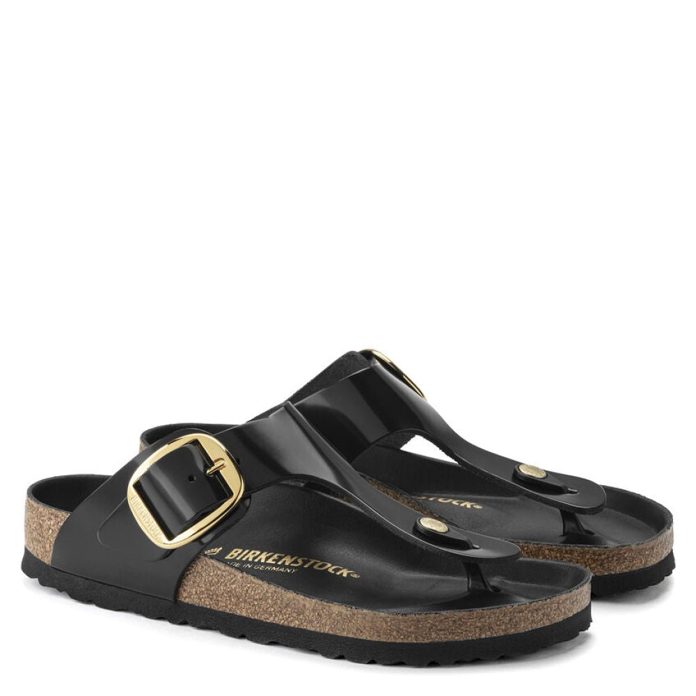 Birkenstock Women's Gizeh Big Buckle Natural Leather Patent in Black