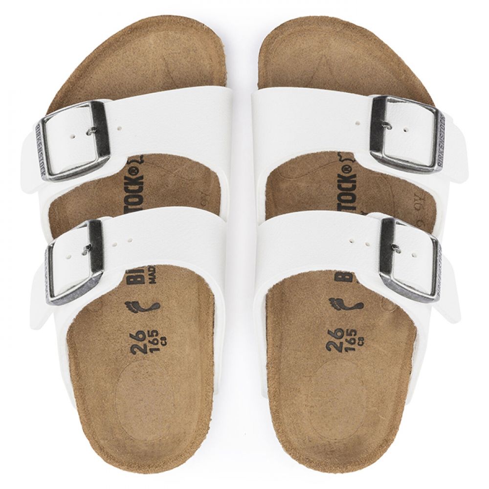 Birkenstock Kids Arizona Birko-Flor in White (Narrow Width)