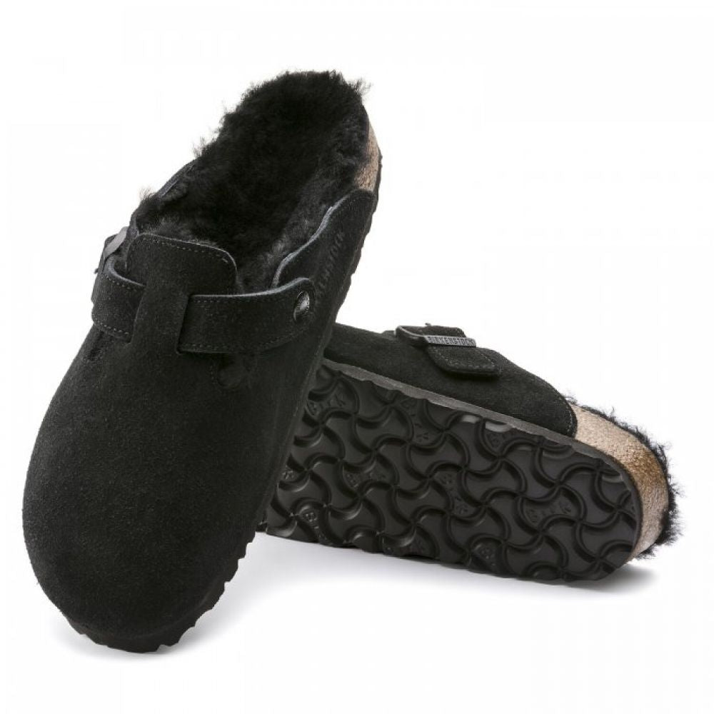 Birkenstock Boston Shearling Suede Leather in Black (Narrow Width)