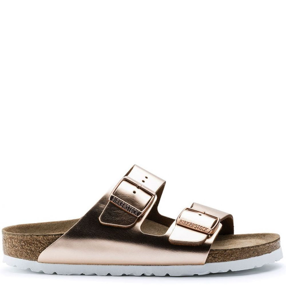 Birkenstock Women's Arizona Softbed Leather in Metallic Copper (Narrow Width)