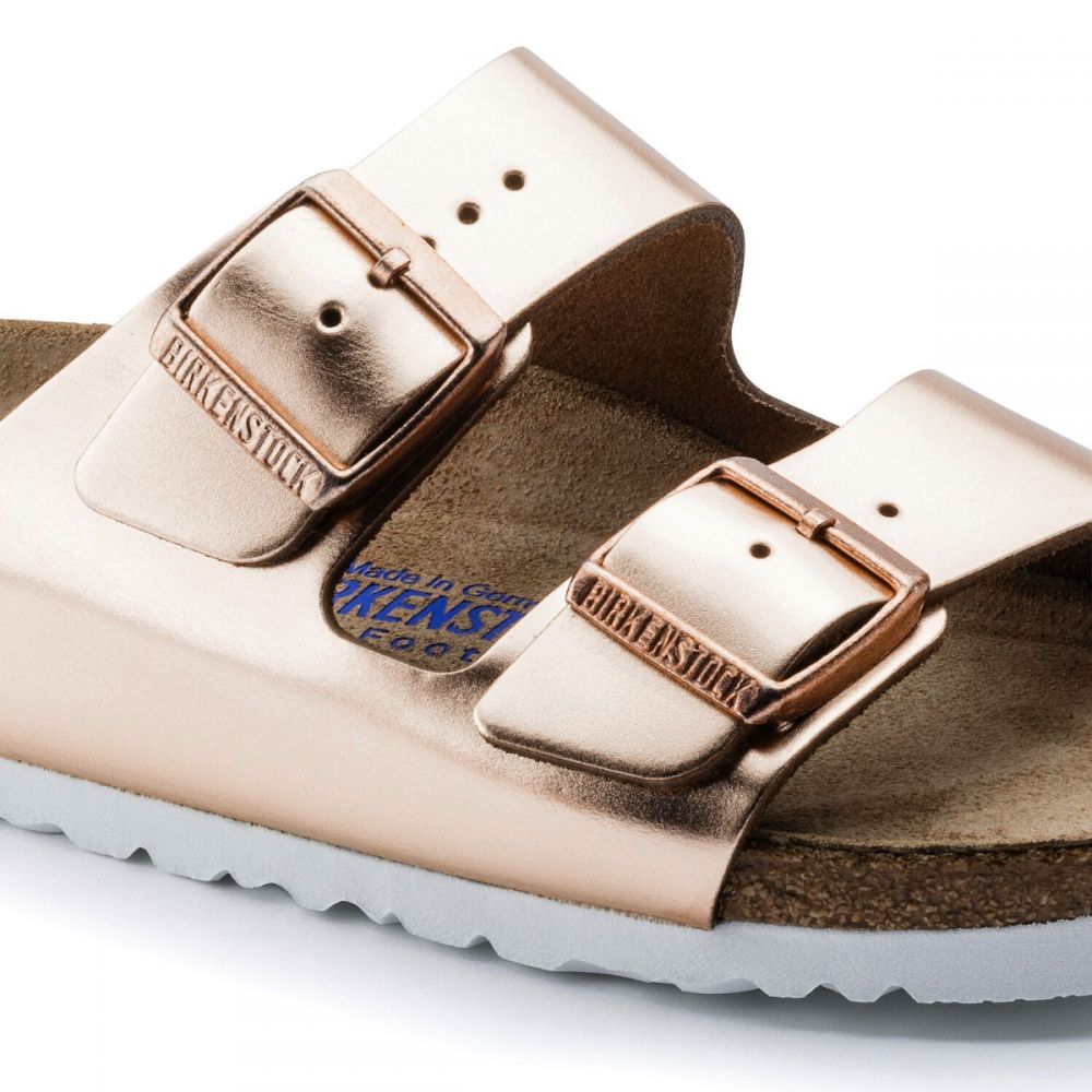 Birkenstock Women's Arizona Softbed Leather in Metallic Copper (Narrow Width)