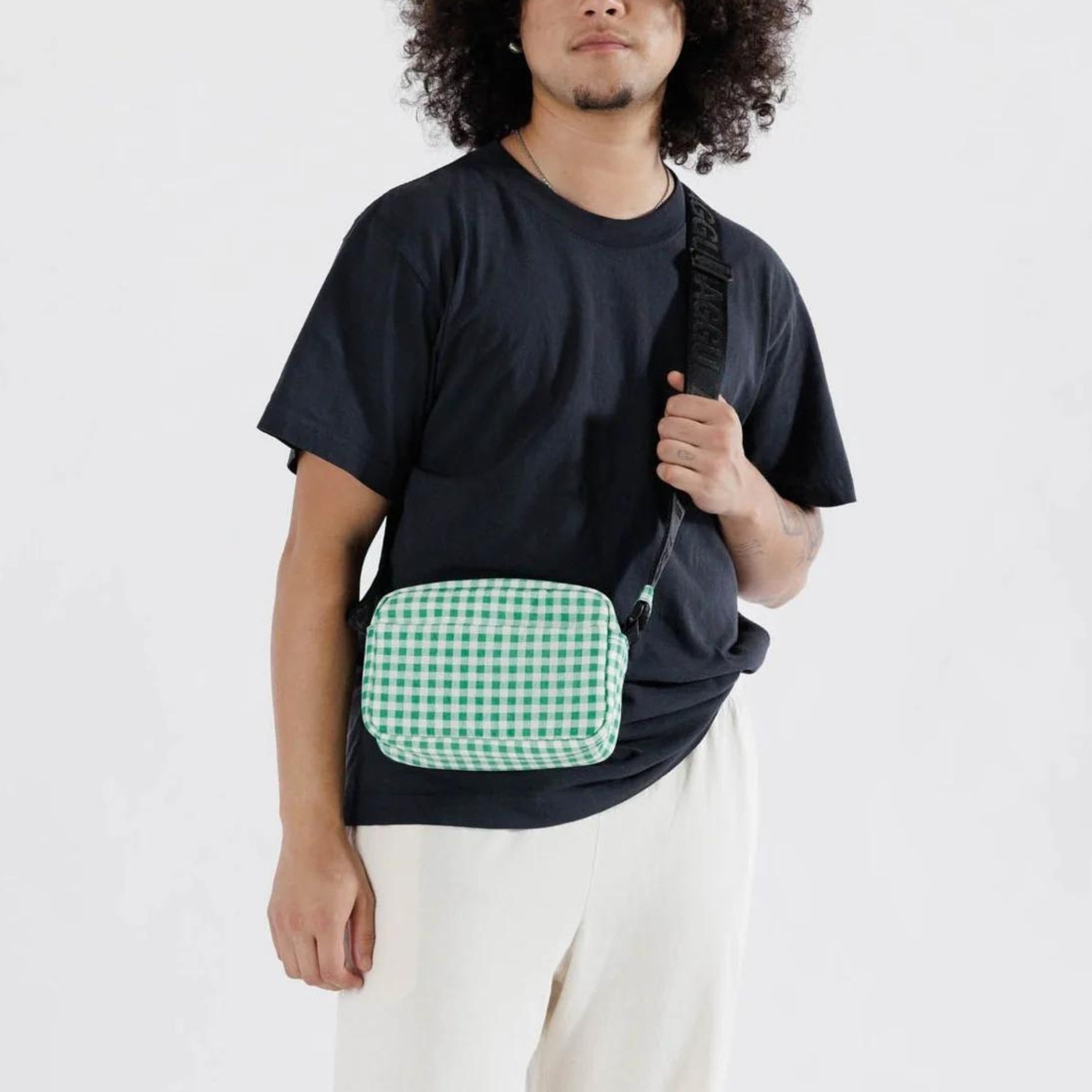 Baggu Camera Crossbody in Green Gingham