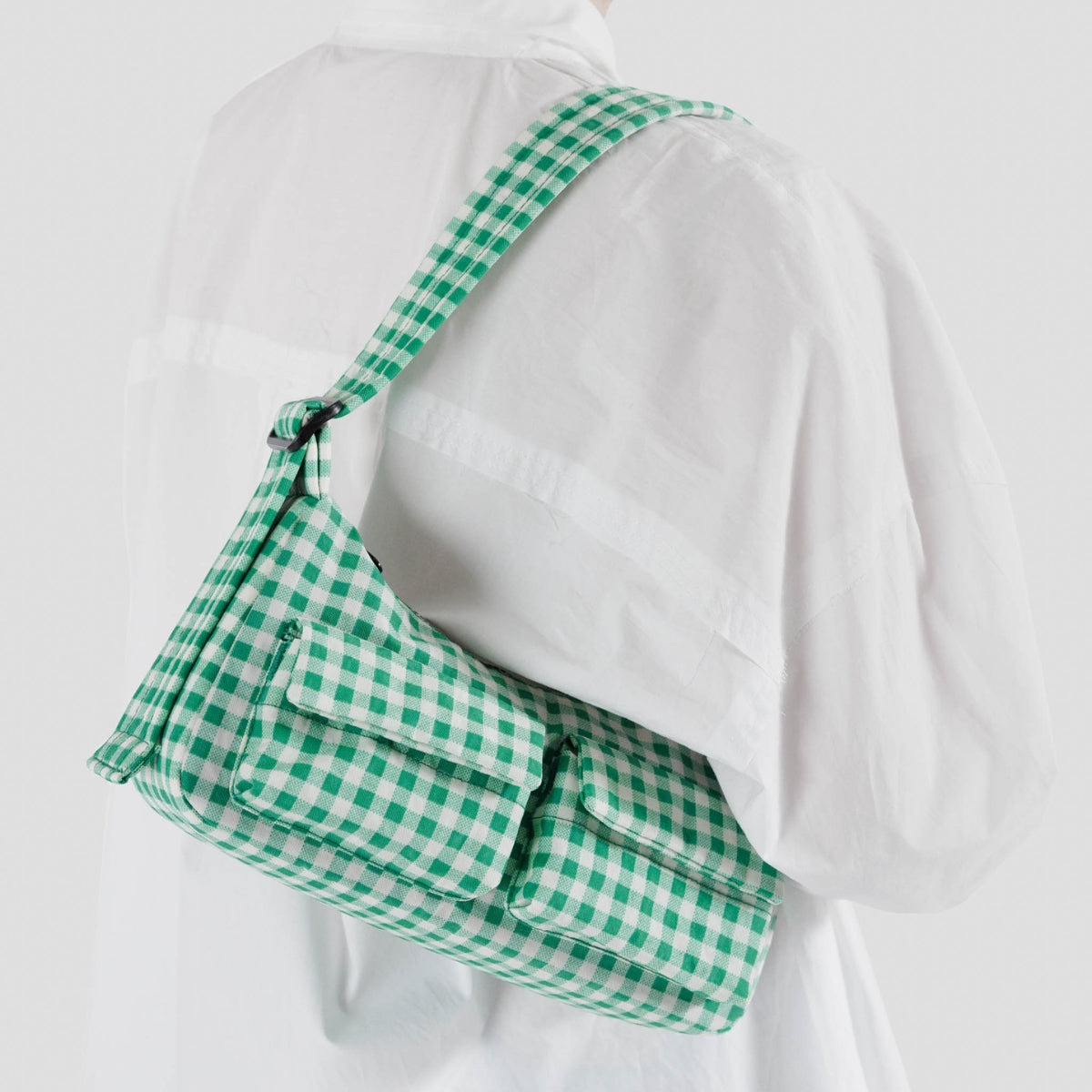 Baggu Cargo Shoulder Bag in Green Gingham