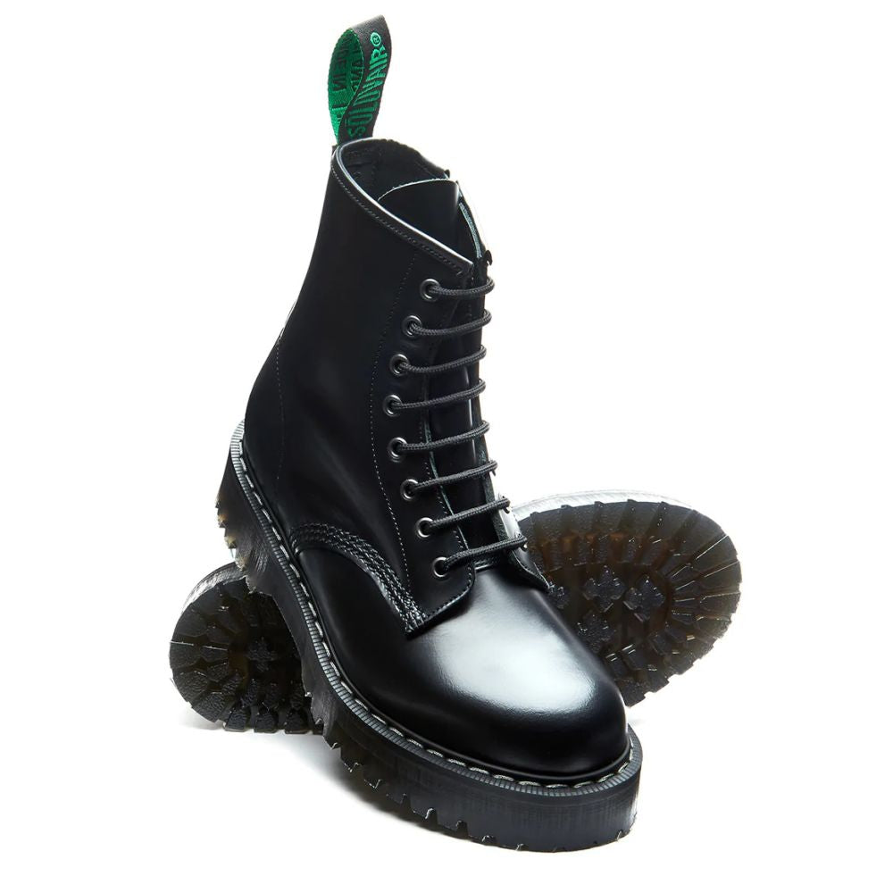 Solovair 8 Eye Zip Platform Derby Boot in Black Hi-Shine