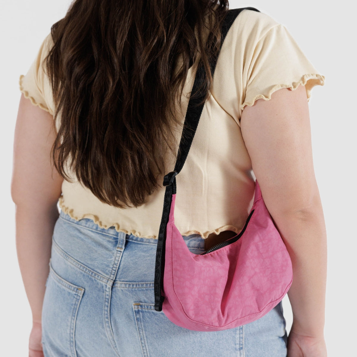 Baggu Small Nylon Crescent Bag in Azalea Pink