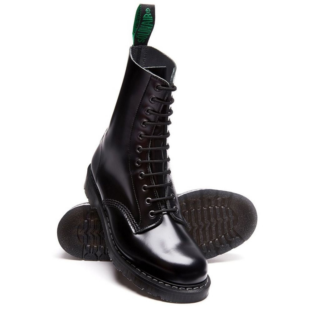 Solovair 11 Eye Derby Boot in Black Hi-Shine