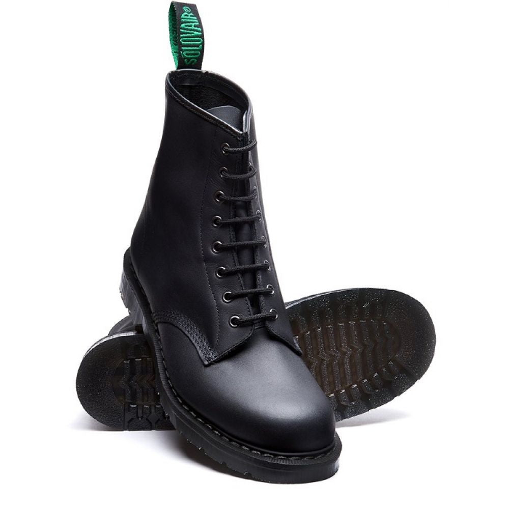 Solovair 8 Eye Derby Boot in Black Greasy