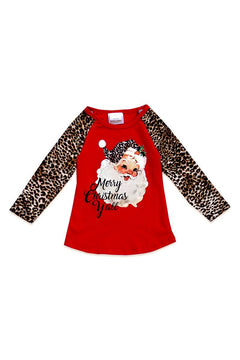 I Wish You a Merry Christmas Leopard Vintage Girls Top