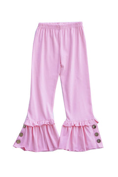 Pink Solid Ruffle Pants with button accent for girls CK-501041