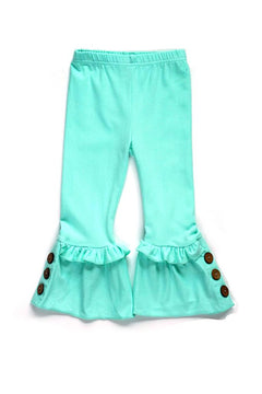 Mint Ruffle Solid Pants with button accent for girls CK-501641