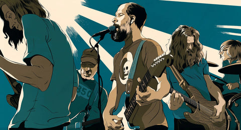 Cartoon of Built to Spill performing live