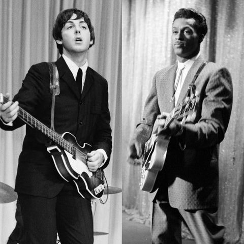 Split screen of Paul McCartney and Chuck Berry