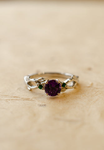 Amethyst & Emerald Vine Leaf Ring 