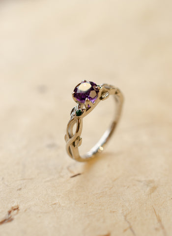 Amethyst & Emerald Vine Leaf Ring 