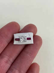 Diamond Trilogy Ring Princess Cut Baguette Rubies