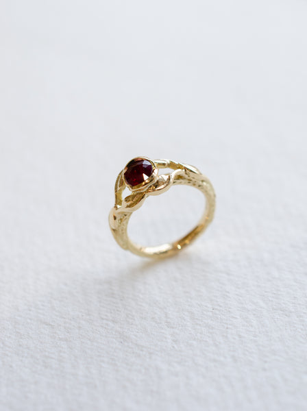 Ruby 18ct Yellow Wax Carved Leaf Ring