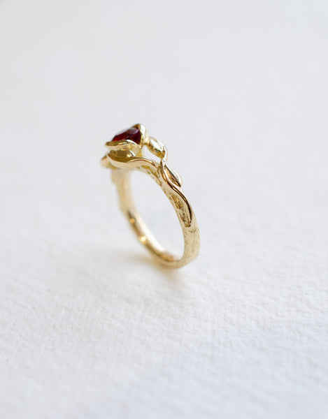 Ruby 18ct Yellow Wax Carved Leaf Ring