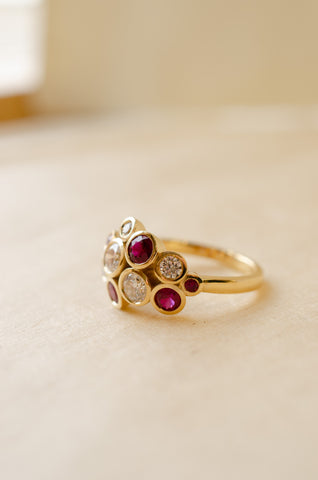 Ruby & Diamond Rub-Over Bezel Set Bubble Ring