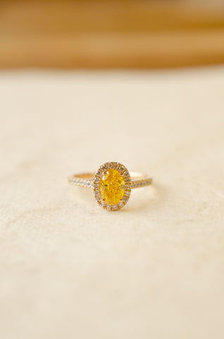 Yellow Diamond Lab Grown Halo Engagement Ring