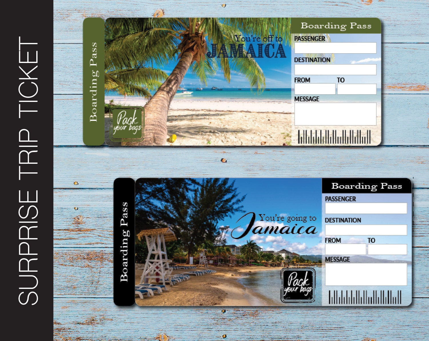 Printable Jamaica Surprise Trip Gift Ticket Kaci Bella Designs