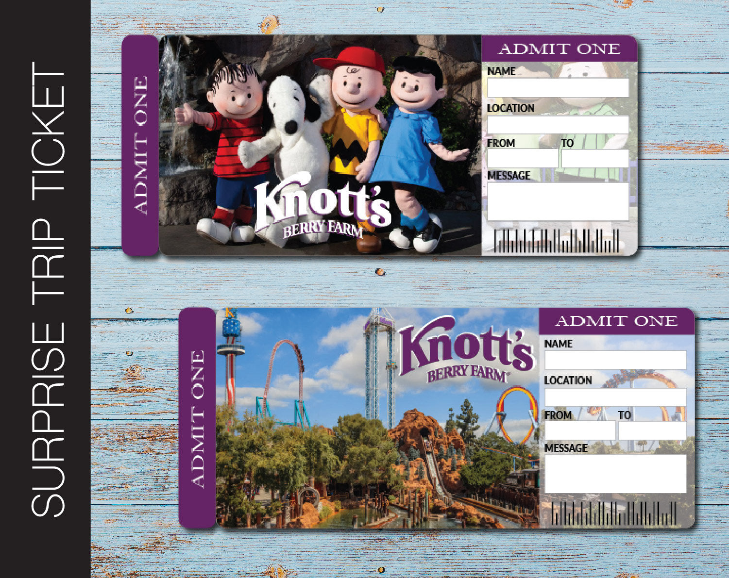 Printable Knotts Berry Farm Surprise Trip Gift Ticket Kaci Bella Designs