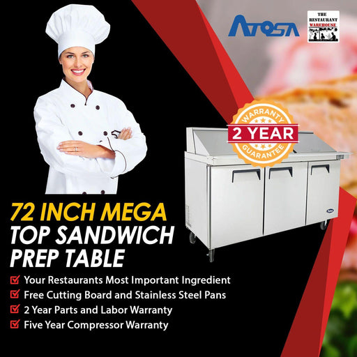 48 2 puertas comerciales Refrigerados Mega parte superior Ensalada  Sandwich Prep Station Cooler nevera, msf-8306, 18 sartenes incluidos, 15  pies