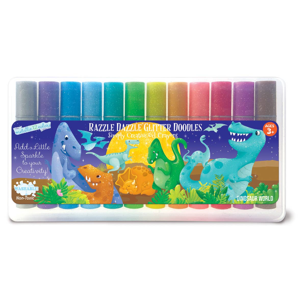 The Piggy Story - Dinosaur World Glitter Doodle Gel Crayons