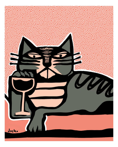 Salty cat with wine glass