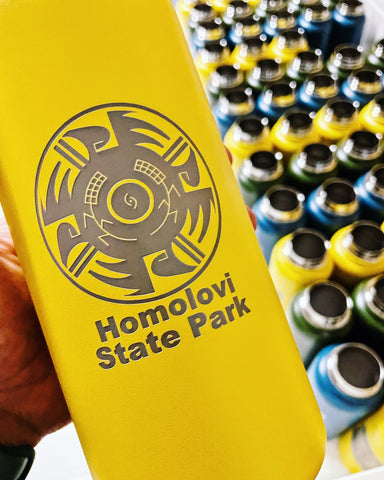 Laser engraved water bottle that reads Homolovi State Park