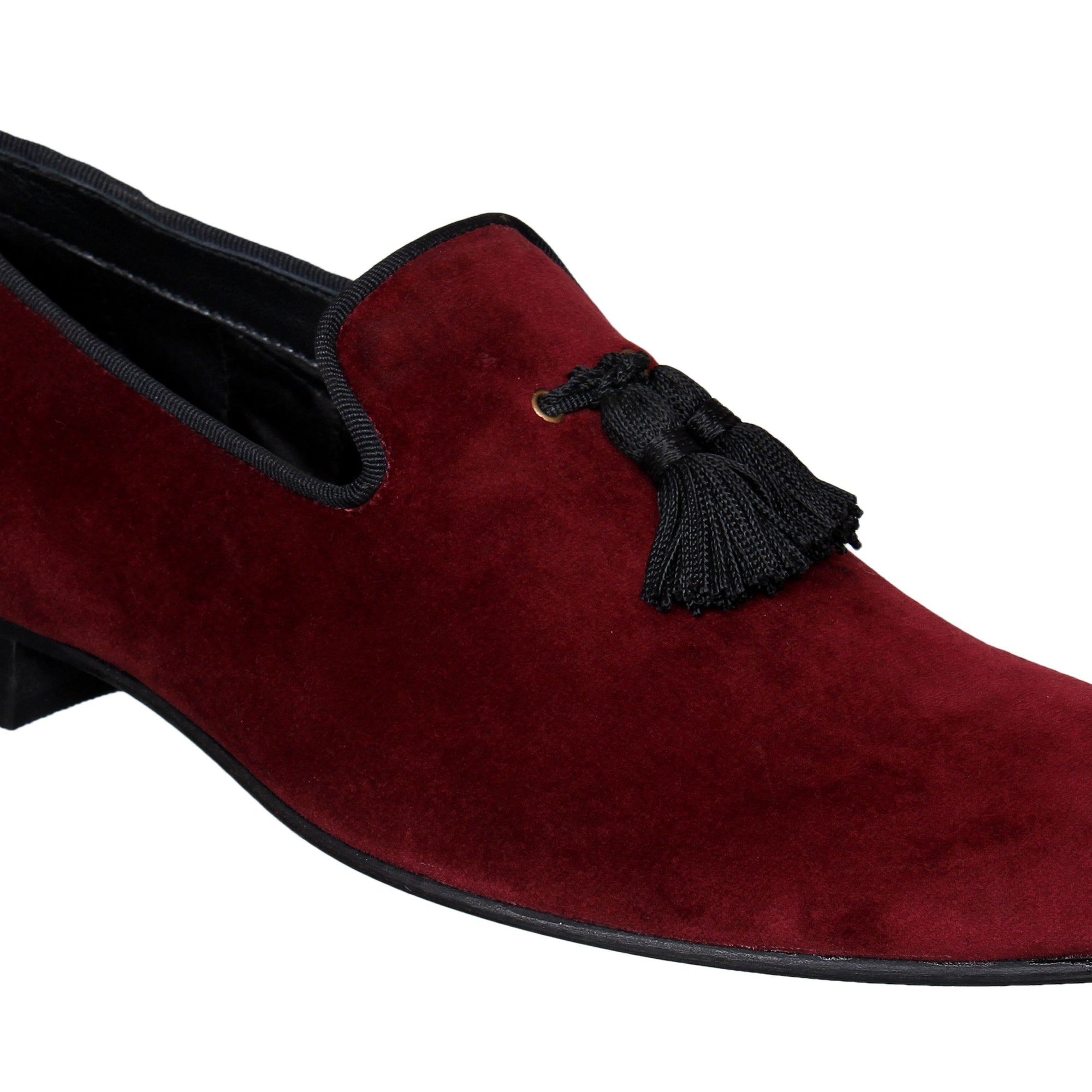 MAROON VELVET SLIP ONS WITH TASSELS 