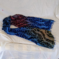 double layer cut silk velvet scarf with bead fringe