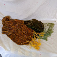 cut silk velvet scarf with rayon fringe