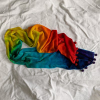 doubled silk velvet rainbow with ball fringe