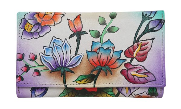 Hand Painted Leather Floral Wallet from India - Blue Lagoon