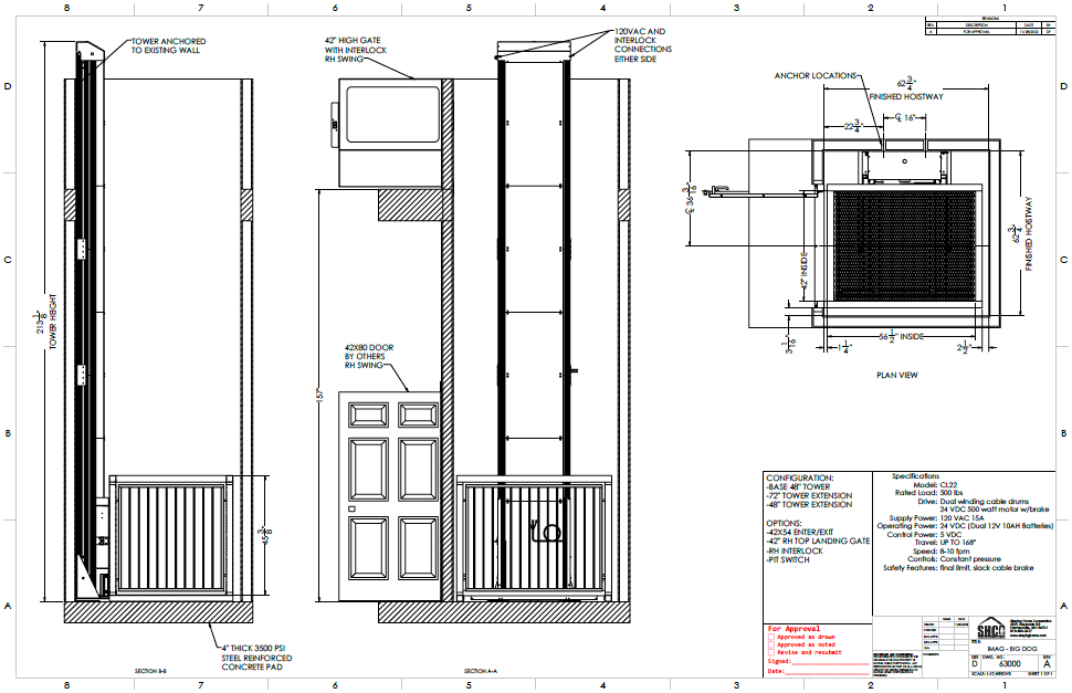 Cargo Lift Drawing Overhead and Vertical