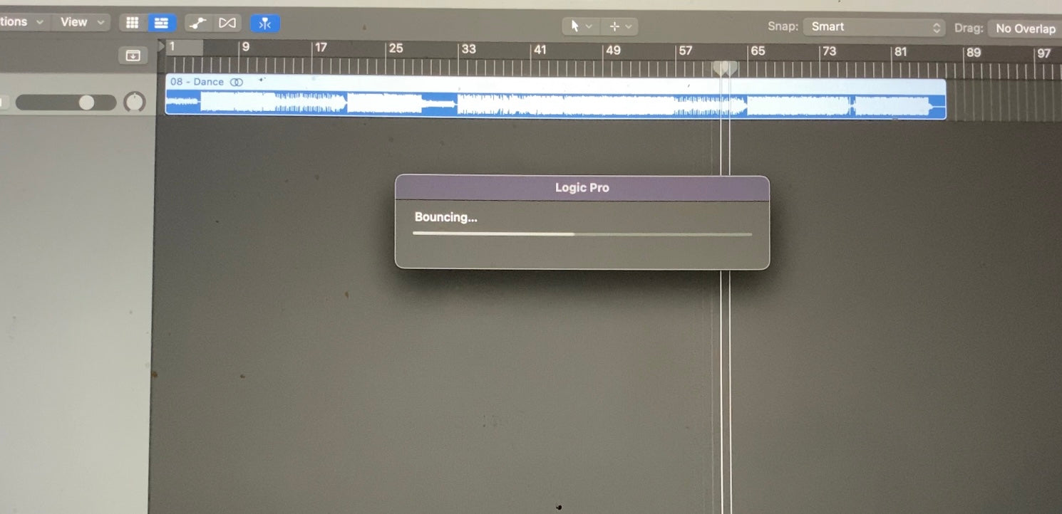 Image: Progress bar showing the export process in Logic Pro.