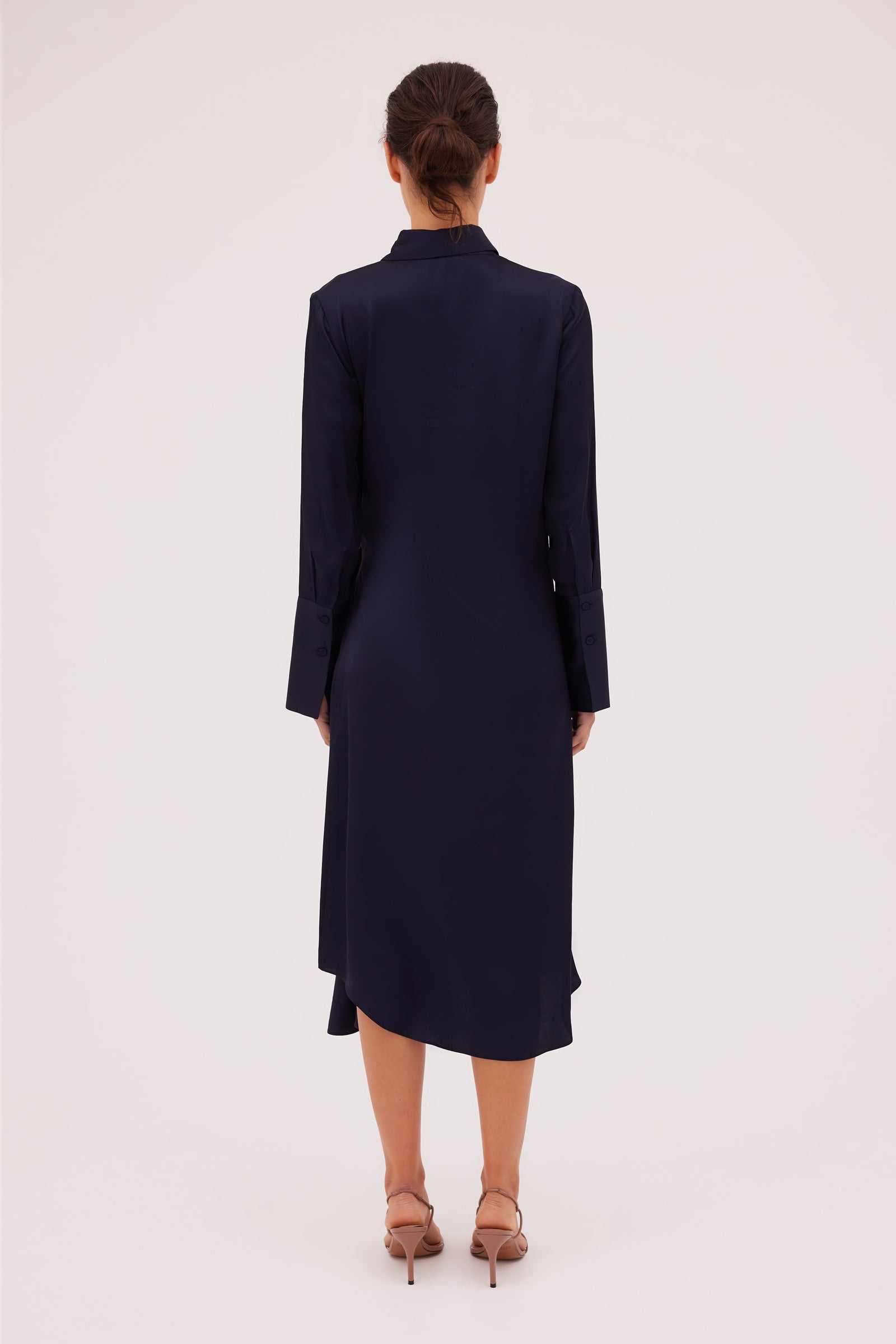 NAVY SATIN MINERVA SHIRT DRESS